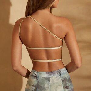 One Shoulder Open Back Crop Top in Sage small